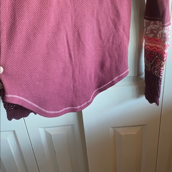 Free People NWT InThe Mix Colorful Crochet Crewneck Long Sleeve Thermal Knit Top - Picture 9 of 14